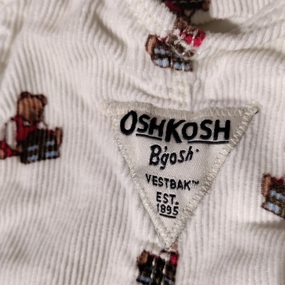 OshKosh B'gosh Kids White Corduroy Teddy Bear Vestbak Overalls 5T - Imperfect